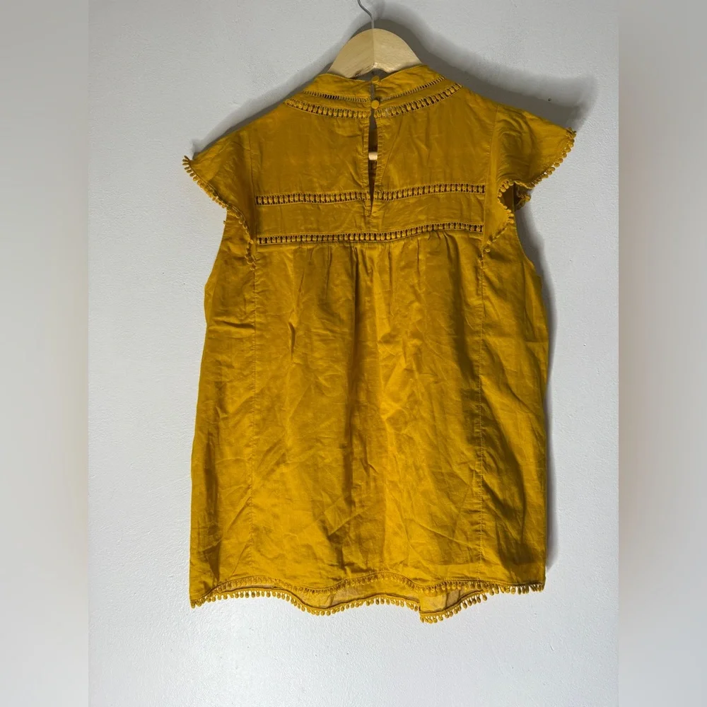 J.Crew Yellow Smocked‎ Crew Neck Puff Sleeve Shirred Cotton Top Small